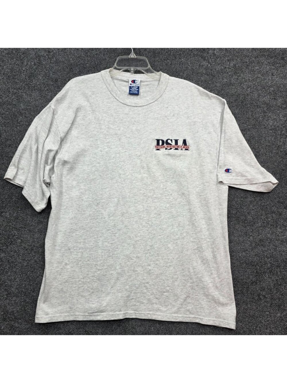Vintage 90s Champion PSIA Embroidered Tee XL Gray Cotton Streetwear Sportswear